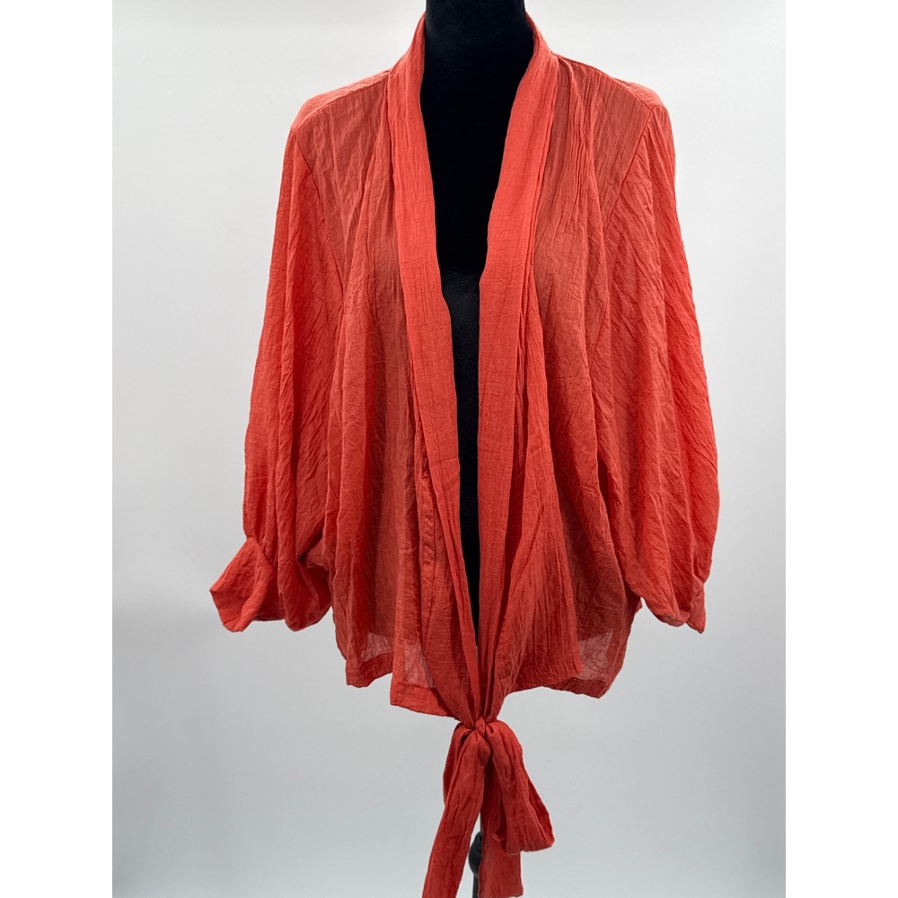 Jupee Brick Orange Tie Front Kimono Cardigan Balloon Sleeve Gauze Top Small NWT